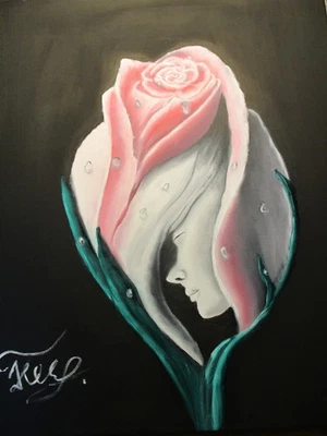 Ölgemälde Rose  mit Gesicht  modern  Leinwand auf  Keilrahmen 40x50cm - Bild 1 von 4
