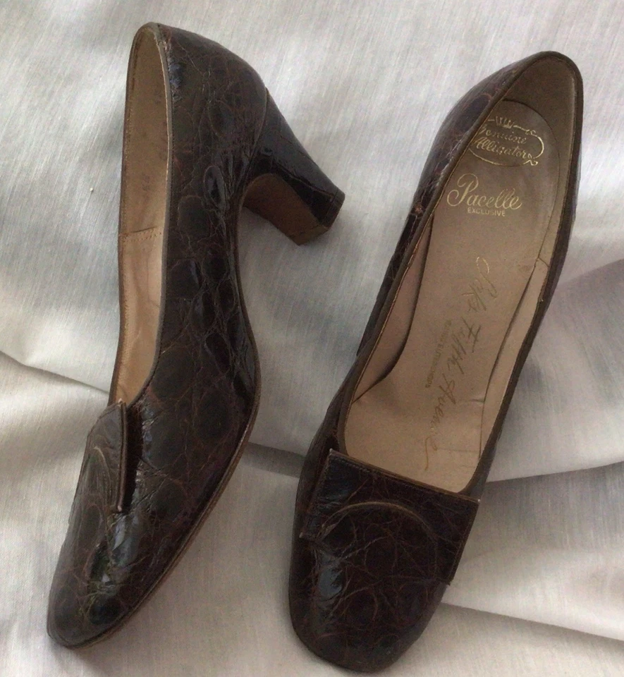 Bombas de piel de cocodrilo vintage años 70’s para mujer Pascalle Saks 5th Ave talla 5 1/2 B Foto 1 de 4