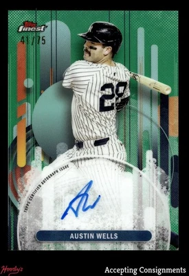 2025 Finest Autograph Green Refractor #FAAW Austin Wells 41/75 AUTO YANKEES - Image 1 of 2