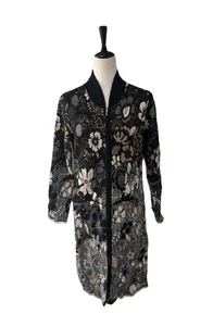 NorthStyle schwarz Blumen Alpaka Staubtuch Cardigan Long Pullover kleiner Reißverschluss - Bild 1 von 15