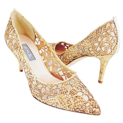 SJP Sarah Jessica Parker Fawn Cork Floral Cutout Stiletto Heels Tan EU 37 US 6.5 - Image 1 of 4