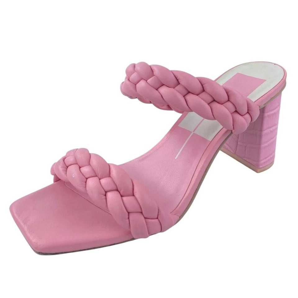Dolce Vita Paily Pink Double Braided Band Straps Square Toe Heels Sandals Size 8 - Image 1 of 4