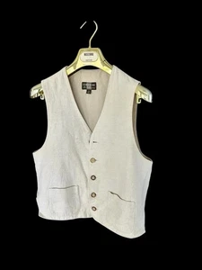 90’s Structure 5 button Linen Vest Sz Medium Made In Italy Light Oatmeal *Flaws - Picture 1 of 10
