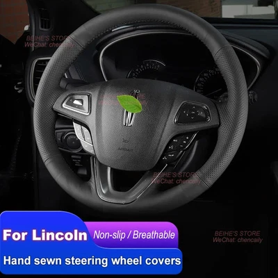Cubierta de volante de coche de cuero cosida a mano para Lincoln MKZ MKW 2013-2021 Foto 1 de 4