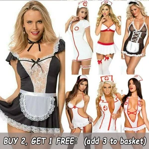 Women Lingerie French Maid Nurse Cosplay Costume Babydoll Hen Party Sleepwear - Picture 1 of 18