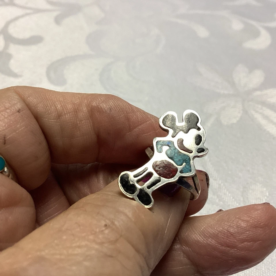Anillo de ónix coral turquesa plata esterlina Mickey Mouse vintage Foto 1 de 4