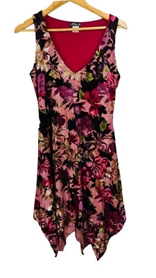 Vestido Venus Rojo Floral Terciopelo Asimétrico Dobladillo Sin Mangas Romántico Caprichoso MED Foto 1 de 4