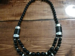 Vintage Black And Gold Beaded Necklace Costume - Picture 1 of 9