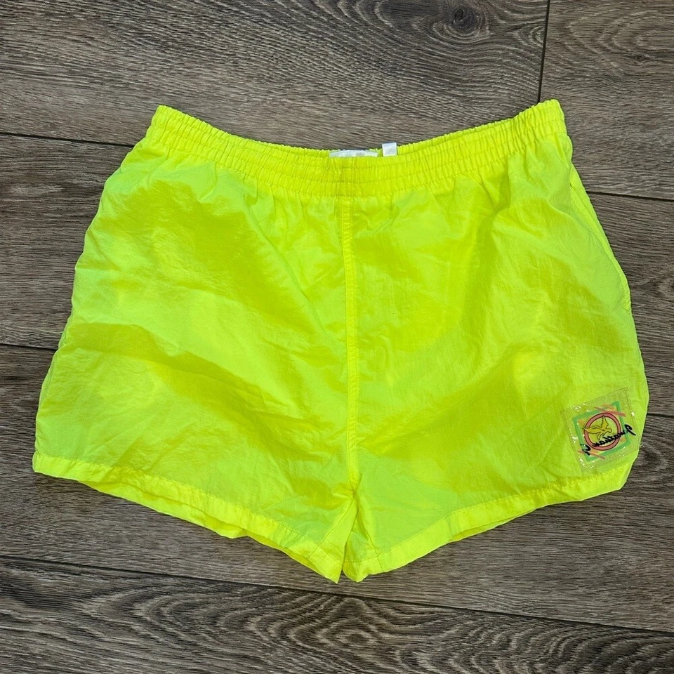 Pantalones cortos de natación vintage Jonathan G amarillo neón para hombre forrados de alta visibilidad talla L años 80 90 Foto 1 de 4