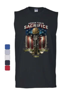 Honor Their Sacrifice Muscle Shirt POW MIA Military Remembrance Army Sleeveless - Picture 1 of 7
