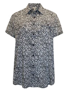 Woman Within blouse top plus size 20-38 mono paisley short sleeve pockets cotton - Picture 1 of 8