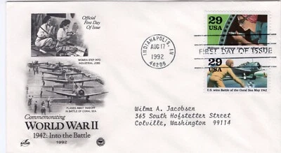 USPS FDC #2697h/c 1992 29¢ Women Join War Effort Battle of the Coral Sea ST2516 - Image 1 of 2