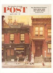 Saturday Evening Post 4. April 1953 Norman Rockwell Cover Print Sunday Morning - Bild 1 von 2