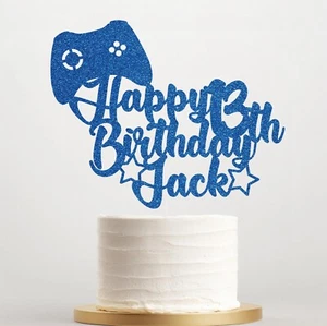 Personalised Video Game Theme Birthday Cake Topper, Glitter Gamer Boy - Picture 1 of 21