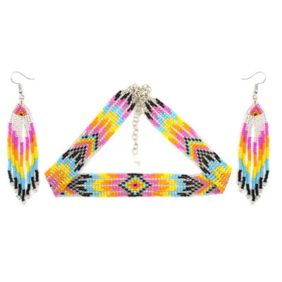 Juego de pendientes gargantilla collar amarillo naranja rosa con cuentas hechos a mano S58/19 Foto 1 de 4