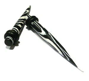 PAIR-Tapers Stone Black/White Stripe 05mm/4 Gauge - Picture 1 of 4
