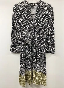 Abito midi svasato Robert Louis donna taglia L vestibilità manica 3/4 nero/bianco astratto - Foto 1 di 6