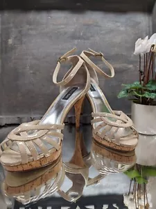 Women's White House Black Market Nude Turin Platform Ankle Strap Sandals Size 8 - Picture 1 of 10