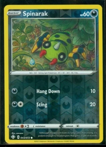 Pokemon -  Spinarak - 043/072  - Reverse Holo - Shining Fates - NM/M - NEW - Image 1 of 1