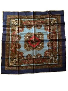 Bufanda azul cachemir vintage de poliéster satinado años 80 - Imagen 1 de 4