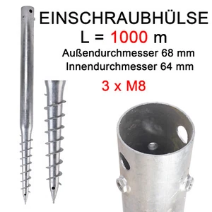 Einschraubhülse L1000mm 3xM8 Eindrehhülse f. Pfosten O 64mm Sonnenschirmständer - Bild 1 von 3