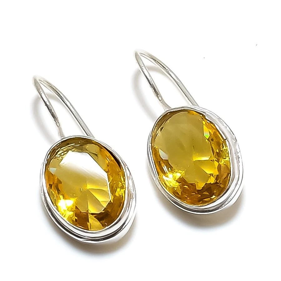 Yellow Citrine Gemstone 925 Sterling Silver Jewelry Stud Earring Sz 0.75'' - Image 1 of 1