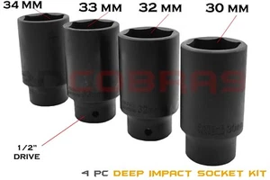 4 Pc 1/2" Drive Impact Deep Spindle Axle Socket Remover 30mm 32mm 33mm & 34mm - Bild 1 von 4