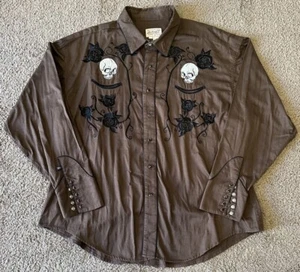 Rockmount Ranch Wear Shirt Mens XXL Brown Pearl Snap Tru West Skulls Rodeo - Picture 1 of 6