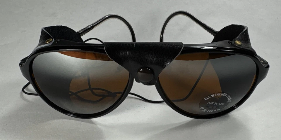 Gafas de sol Bolle Sport Aviator vintage con protectores laterales de cuero - negras NOS Foto 1 de 4