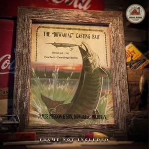 Vintage Muskie Heddon Dowagiac Fishing Lure Art Print Cabin Decor Collector Gift - Picture 1 of 9