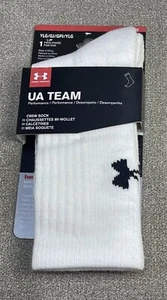 Under Armour Socks White UA Team Performance Cushion Crew Logo Boys Youth Large - Picture 1 of 3