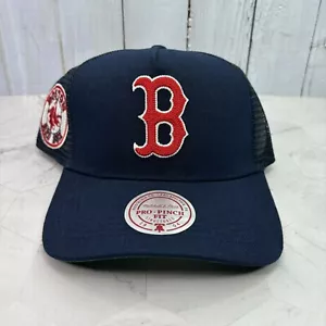 Boston Red Sox Mitchell & Ness Navy Blue Pro Pinch Fit Mesh Snapback Hat Cap MLB - Picture 1 of 5