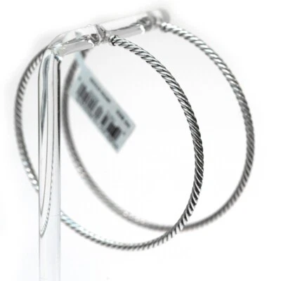 David Yurman Large 2" Cabled Hoop Earrings Sterling Silver 14K Gold Posts NEW - Image 1 of 4