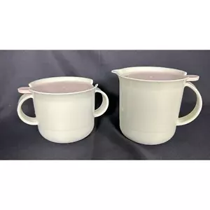 Tupperware Vintage Creamer 2309A & Sugar 23108 Pink Lids Ivory Base Set Vintage - Picture 1 of 11