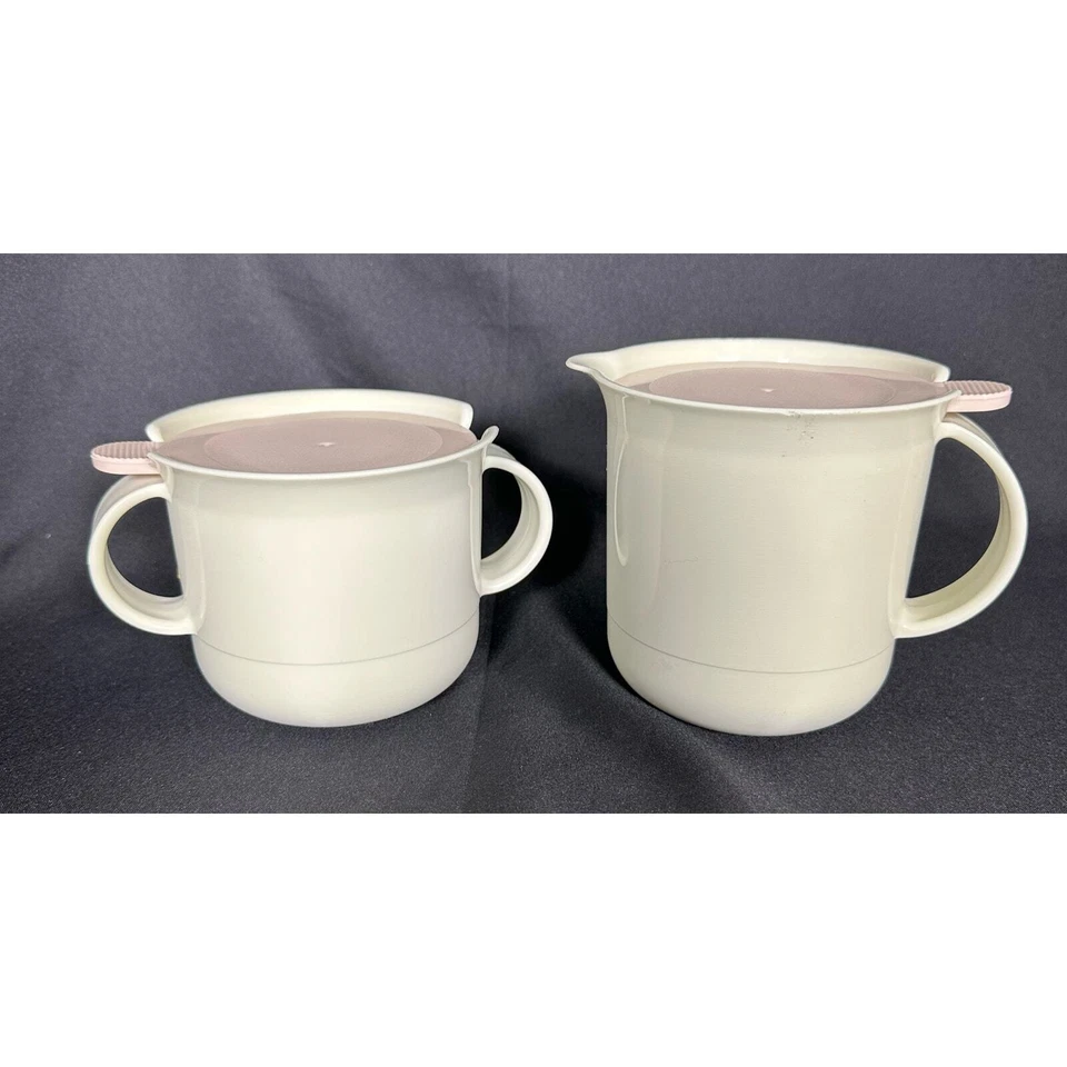 Tupperware Vintage Creamer 2309A & Sugar 23108 Pink Lids Ivory Base Set Vintage - Image 1 of 4