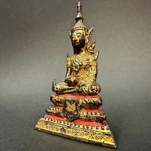 1860 ANTIQUE THAI RATTANAKOSIN BANGKOK PERIOD SEATED GILT BRONZE BUDDHA FIGURE - Picture 1 of 24