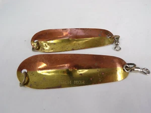 TWO Vintage Pal Kach Mor Trolling Spoons #6 Brass Copper Attractor 3-7/8"  - Picture 1 of 6