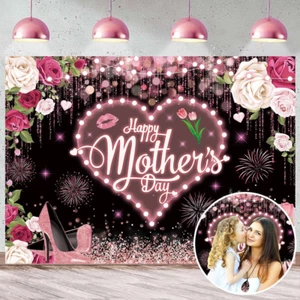 Happy Mother'S Day Backdrop for Photography 7X5Ft Pink Flowers Love Heart Thanks - Picture 1 of 7