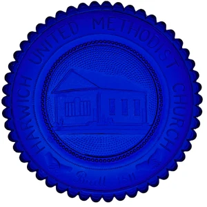 Harwich MA Methodist Kirche Cape Cod Dekor Kobaltblau Pairpoint Glas Tasse Teller - Bild 1 von 8
