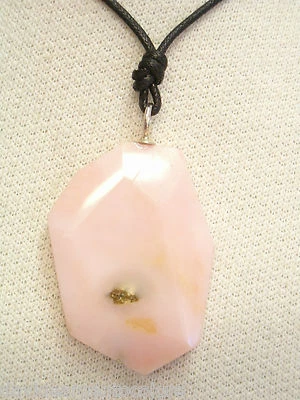 Ciondolo in ARGENTO 925 con OPALE ROSA naturale e girocollo - pietra dura - - Immagine 1 di 3