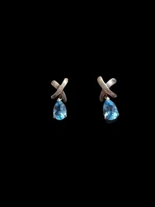 Pendientes colgantes de plata de ley 925 con topacio azul suizo facetados en forma de pera - Imagen 1 de 2