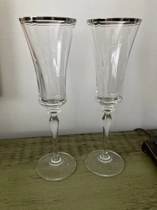 2 MIKASA Jamestown Clear Crystal Platinum Champagne Glass FLUTE 9 1/4" - Picture 1 of 3