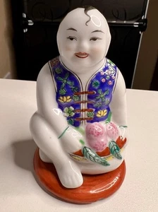 Antique Chinese Chinoiserie Porcelain Boy with Peaches Figurine 4 ½” - Picture 1 of 22