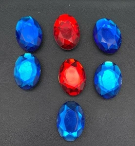Vintage Lot Of 7 Faceted Blue & Red Oval Rhinestone Button Covers - Picture 1 of 3
