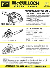 Equipment Ad - McCulloch - MAC 6 et al - Chainsaw - 1970 - Price List (E8874) - Picture 1 of 1