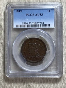 1849 PCGS AU53 BRAIDED HAIR LARGE CENT Nice Brown Well Struck - Bild 1 von 8