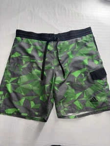 Adidas Men Shorts Size Large Green Swim Trunks Drawstring Flat Front Casual - Picture 1 of 9