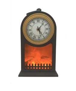 LED Kaminuhr Tischuhr Kamin mit Uhr - 25cm- USB Laterne Clock Dekoration Schwarz - Bild 1 von 1