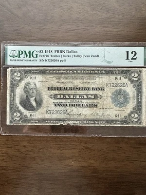 1918 2 federal reserve bank note Harder District Dallas Pmg 12 - Image 1 of 2