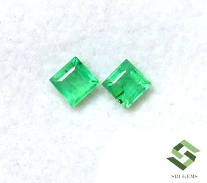 Certified Natural Emerald Square Cut Pair 4 mm 0.83 CTS Faceted Loose Gemstones - Picture 1 of 8